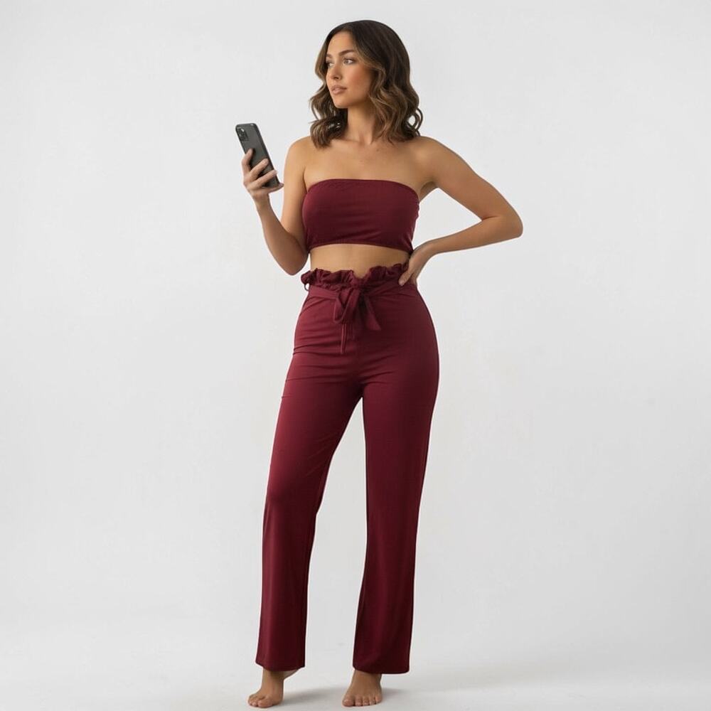 Women Burgundy 2 Piece Long Set